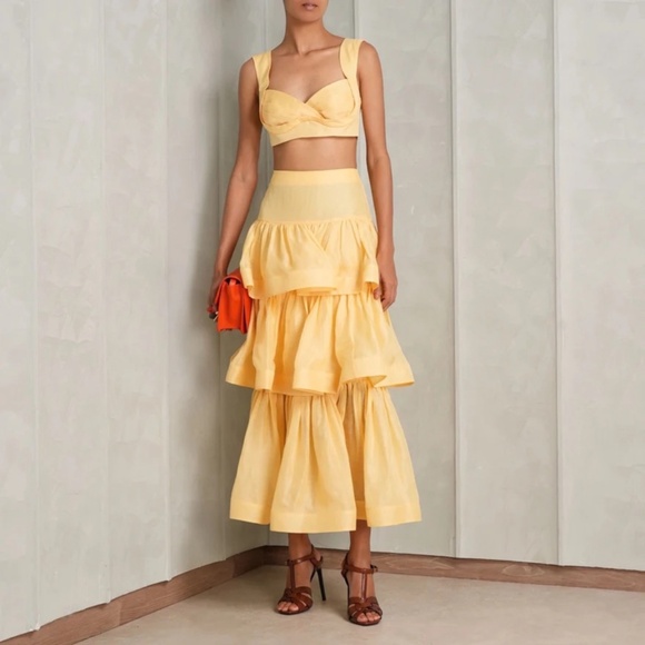 ZIMMERMANN Tiered Skirt in Yellow. - Picture 4 of 7